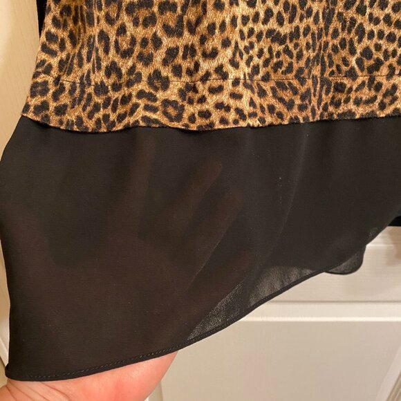 MICHAEL Michael Kors Leopard Black Colorblock Long Sleeve Blouse size XL - Picture 6 of 11